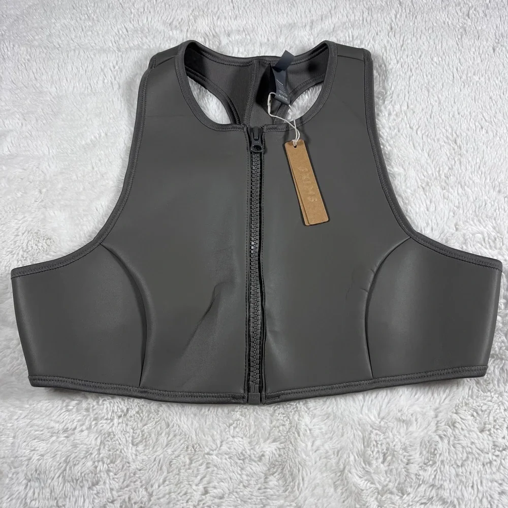 SKIMS Rubberized Scuba Swim High‎ Neck Bikini Top Gray Chalk BT-HNK-3160 XL NWT